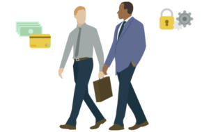 illustration of two men in business suits walking side by side