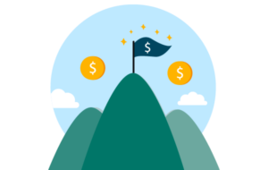 Illustration of the top of a mountain with a flag on top to indicate having achieved a big goal