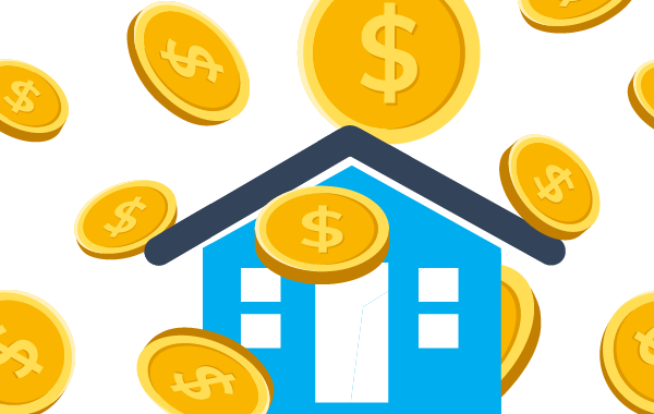 Illustration of a home with coins raining down on it