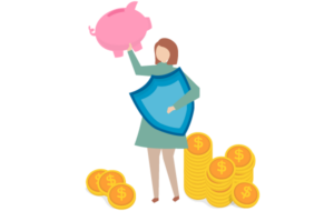 Illustration of a woman holding a piggy bank