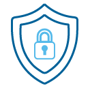 Line illustration of a padlock within a shield