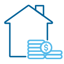 Line illustration of a house with a stack of coins in the front of it