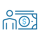 Line illustration of a person and currency
