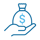 Illustration of a bag of money held in someone's open palm