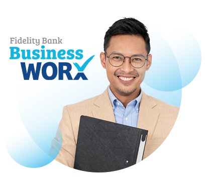 A man is smiling. Next to him is the Business Worx checking logo.