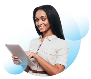 Image of a woman holding a tablet