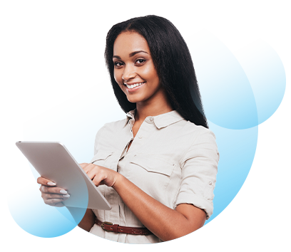 Image of a woman holding a tablet