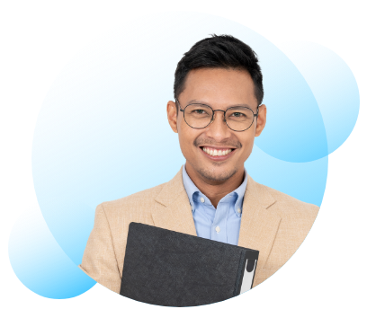 A man is smiling. Next to him is the Business Worx checking logo.