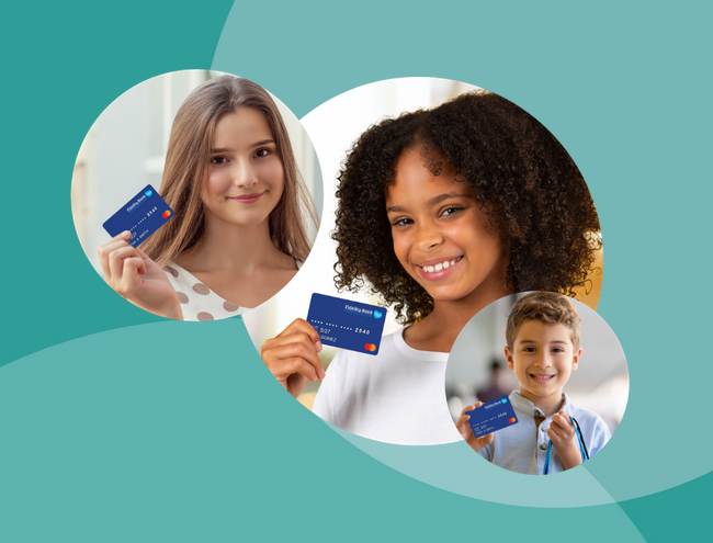 Growth Spending Graphic depicting people holding their debit cards and smiling